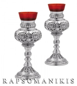 Ασημένιο Καντήλι Καθιστό - Φούσκα Τριαντάφυλλο  - Σταυρούς E 122518